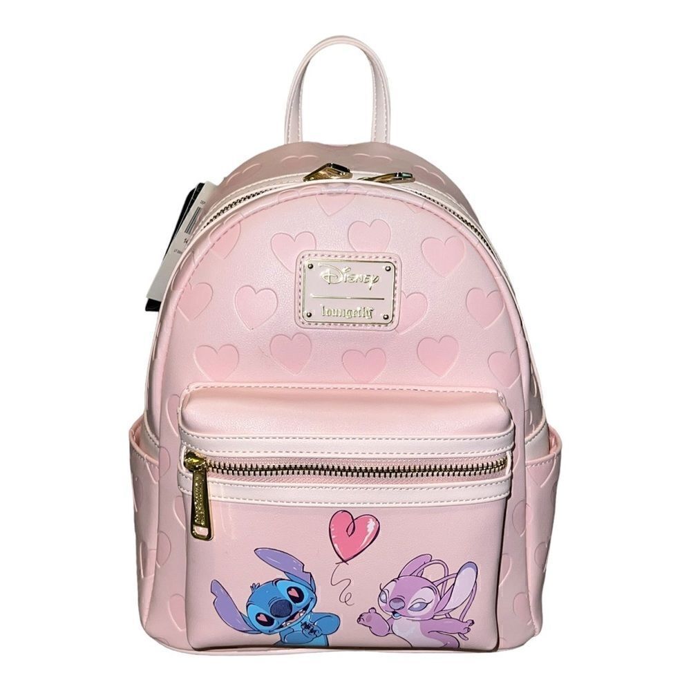 Disney Loungefly Stitch Loves Angel Pink Valentines Mini Backpack RARE NWT